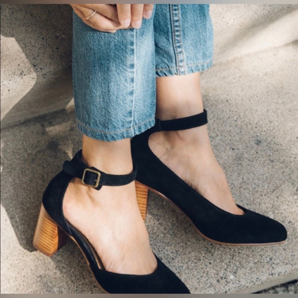Soludos Black Suede Ankle Strap Heels
